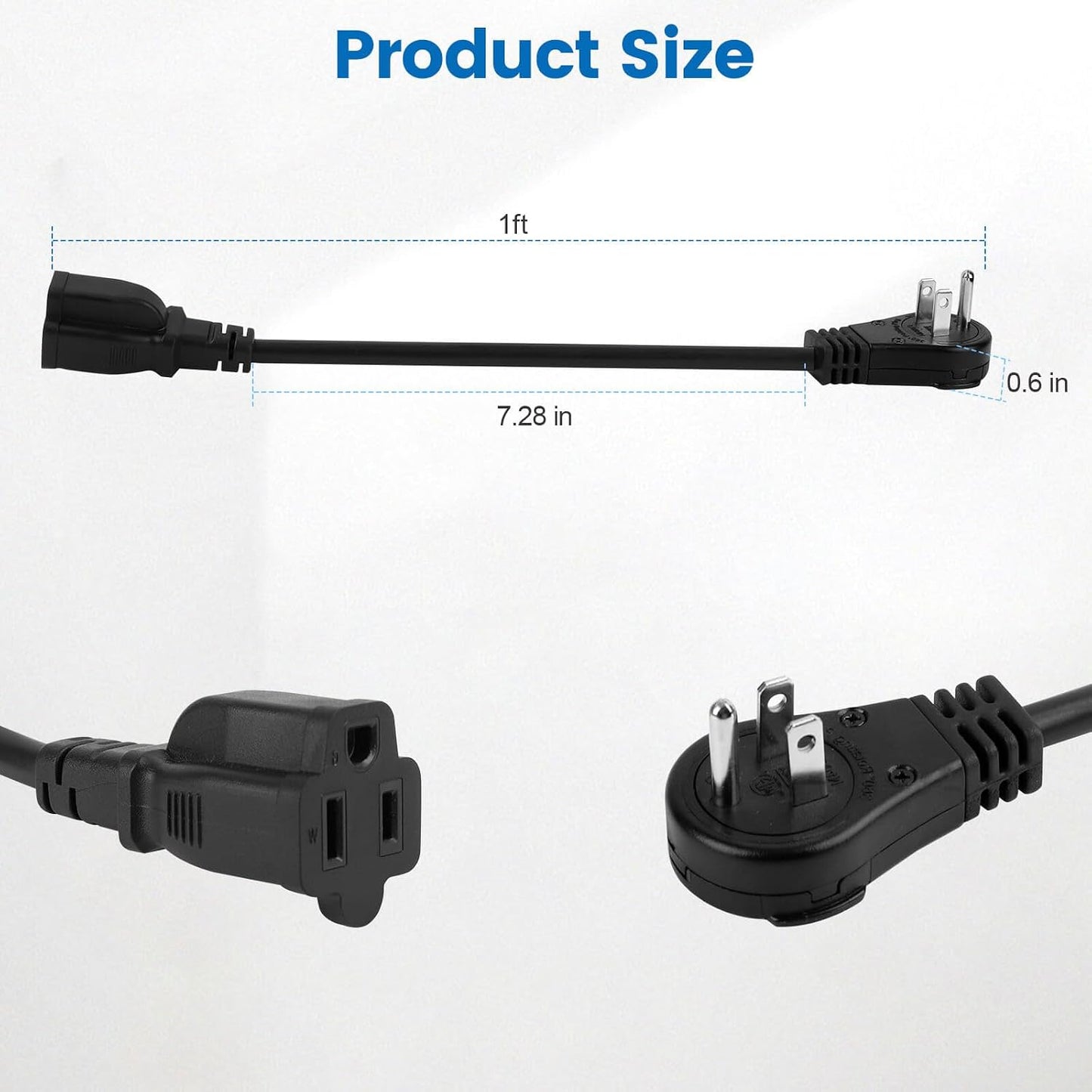 Cable extensión enchufe plano giratorio 360° 16 AWG 125V negro