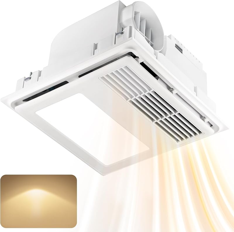 Ventilador baño con calentador 110 CFM luz LED 2700K blanco