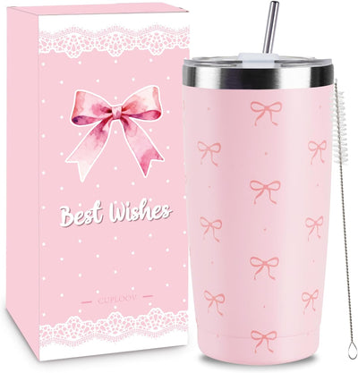 Vaso térmico acero inox con lazo rosa para mujer