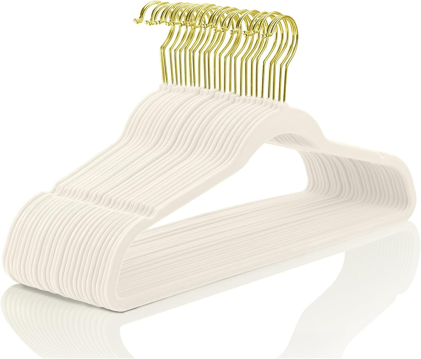 40 Perchas Terciopelo Antiderrap Marfil Gancho Dorado