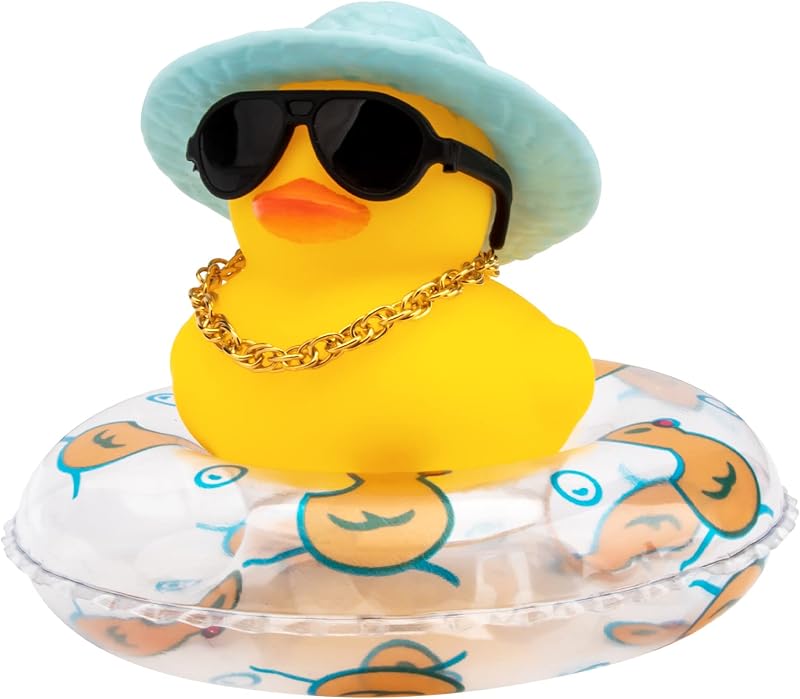 Adorno pato goma para tablero auto con collar y gafas