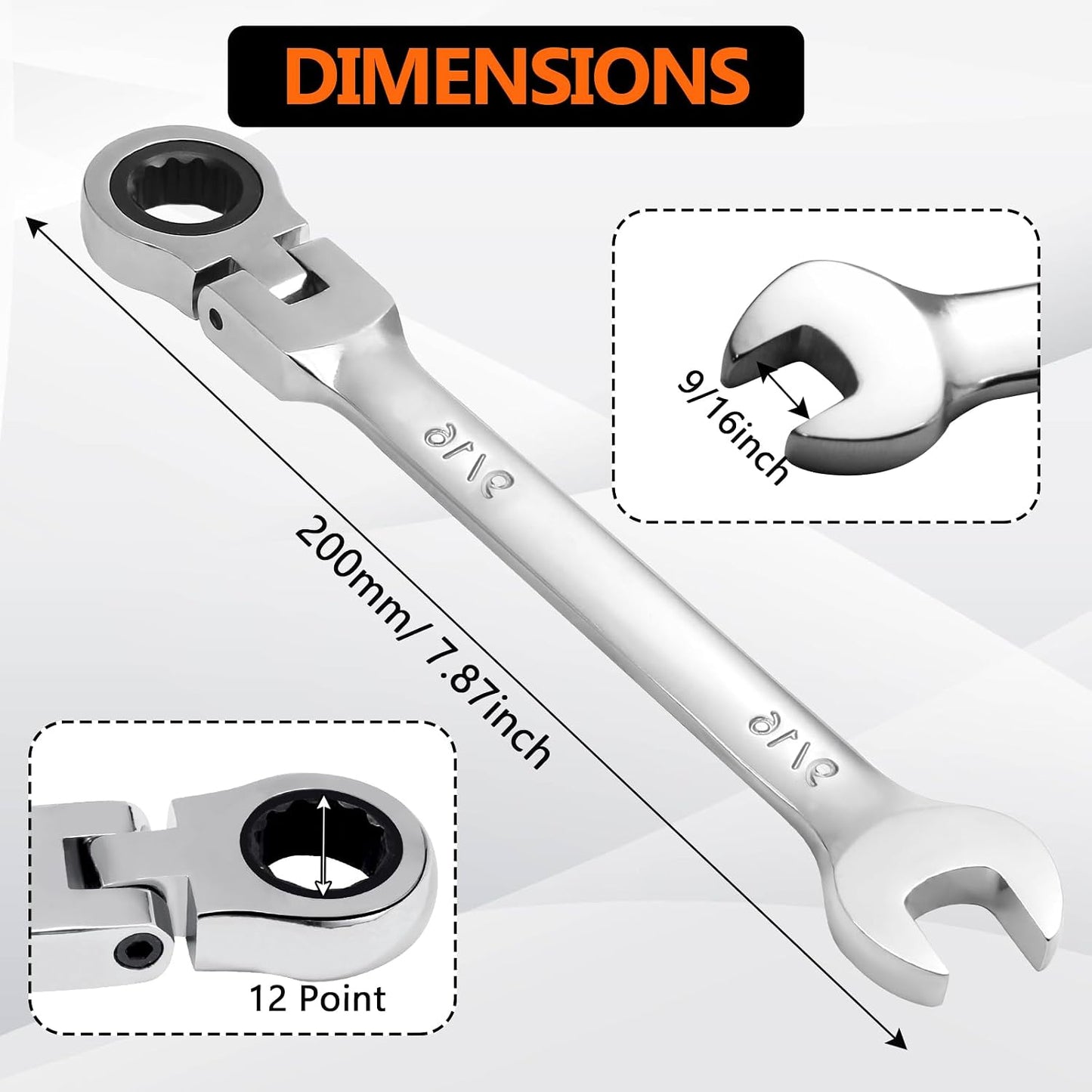 Llave trinquete 9/16pulg 72 dientes acero cromo vanadio