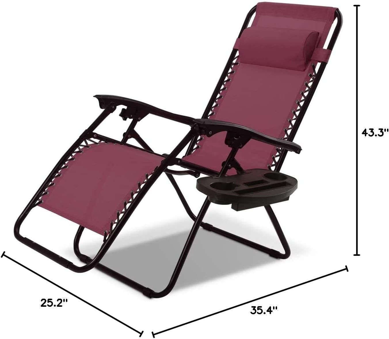 Sillón gravedad cero plegable patio almohada bandeja vino