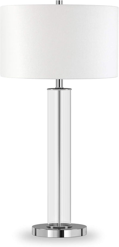 Lámpara mesa 29pulg tela vidrio transparente/níquel/blanco