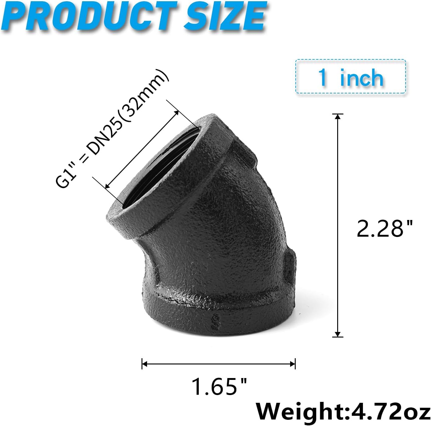 Codo negro 1pulg 45grados hierro fundido set 30 conectores