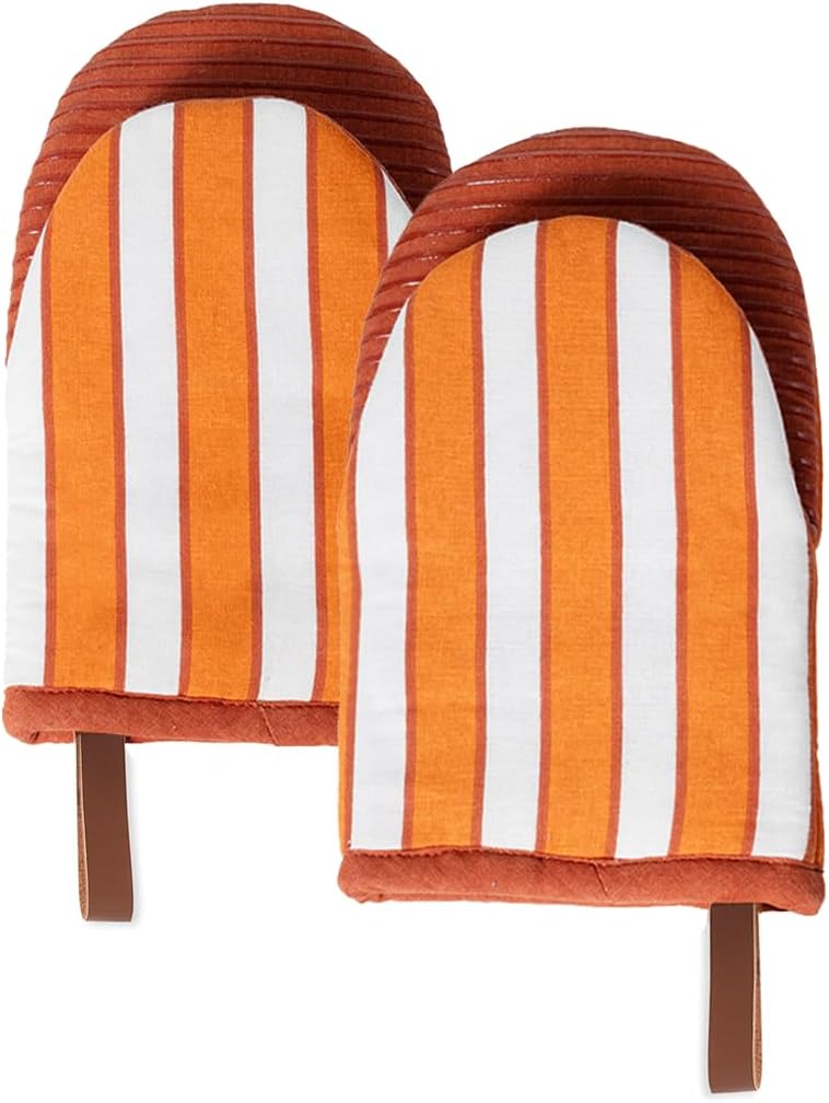 Guantes horno 100% algodón cortos naranja otoño con lazo