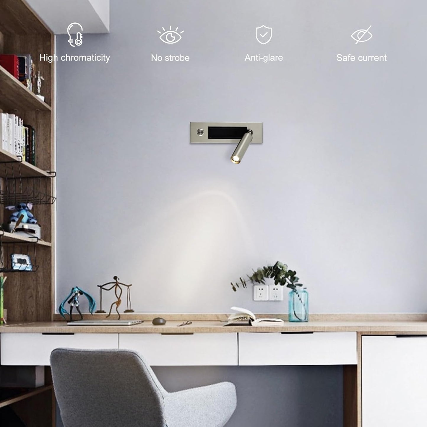 Lámpara LED pared cabecero interruptor pulsador níquel arena