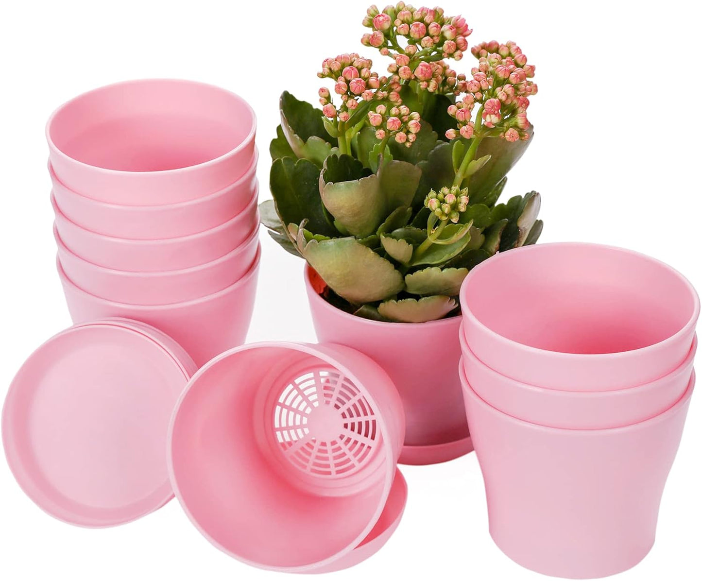 10 Macetas Plástico Mini Flores Decorativas Rosa