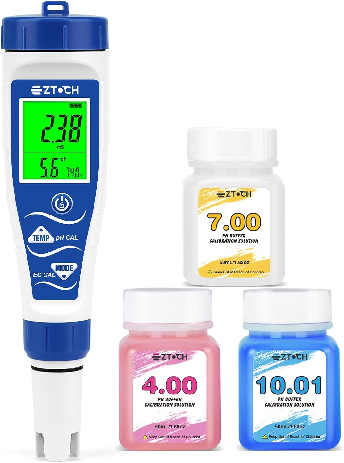 Medidor pH Cloro Salinidad EC TDS ORP 7en1 con soluciones