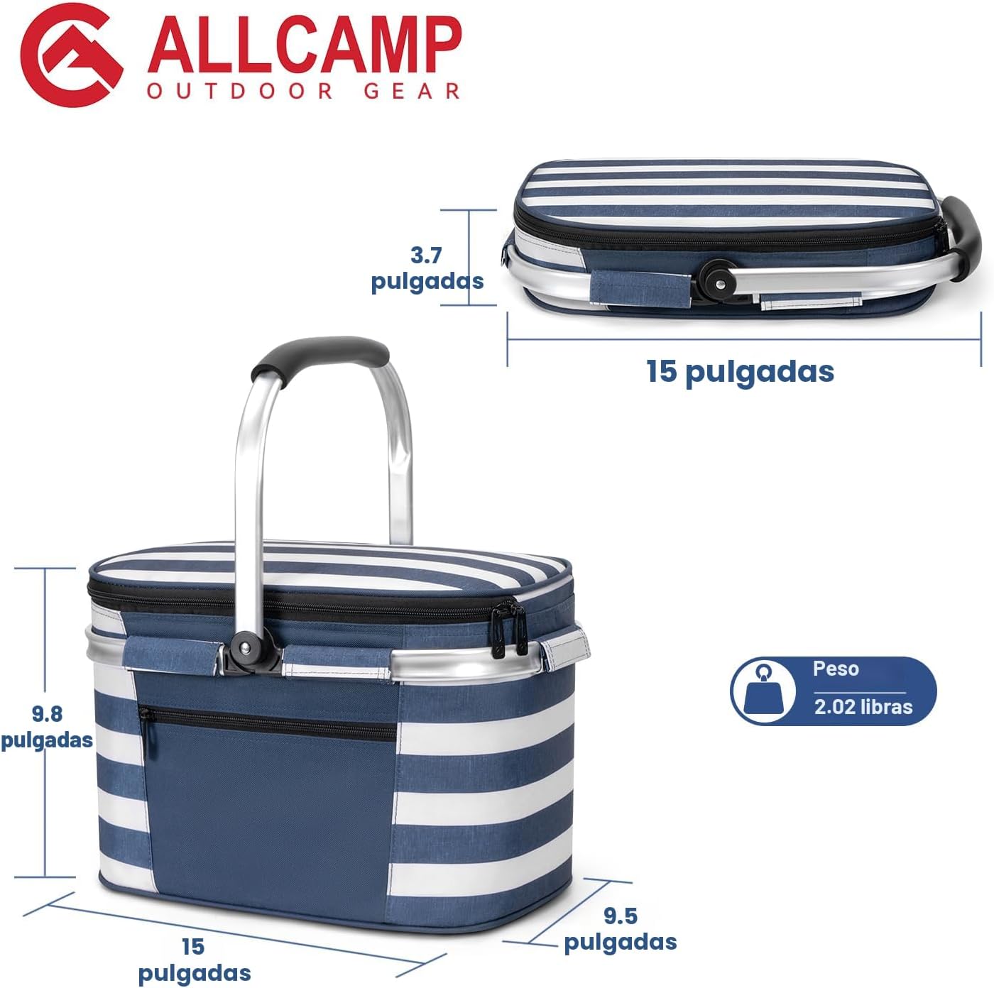Cesta picnic aislada plegable con cestas extraíbles azul blanco