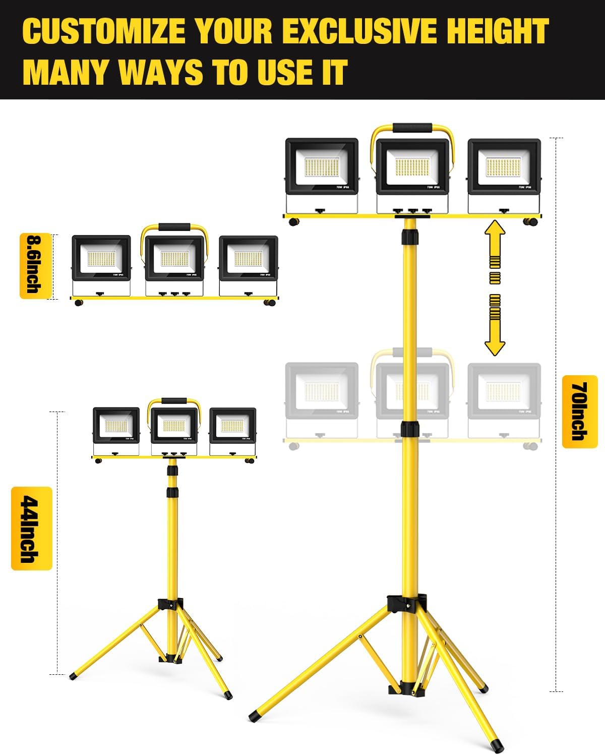 Luces LED trabajo 21000 lúmenes 3 cabezales trípode plegable
