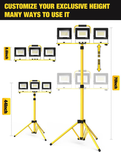Luces LED trabajo 21000 lúmenes 3 cabezales trípode plegable