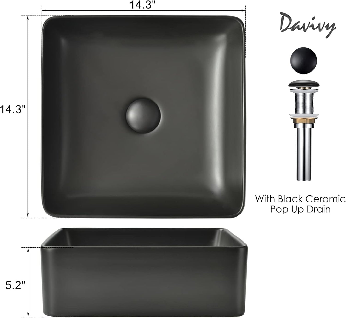 Fregadero baño negro mate 14.3pulg drenaje desplegable