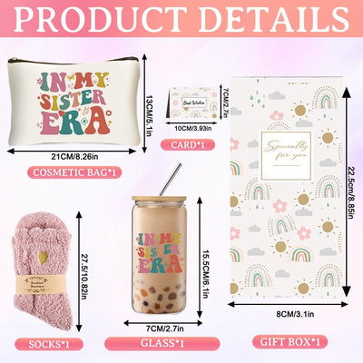 Juego caja regalo hermanas con taza vidrio 16oz