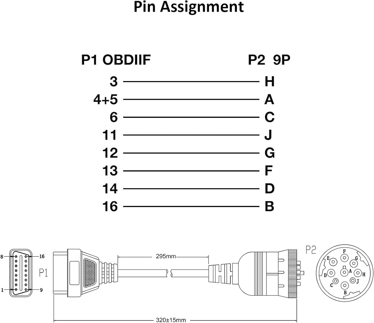 Adaptador OBD2 9Pin a 16Pin para camión diagnóstico