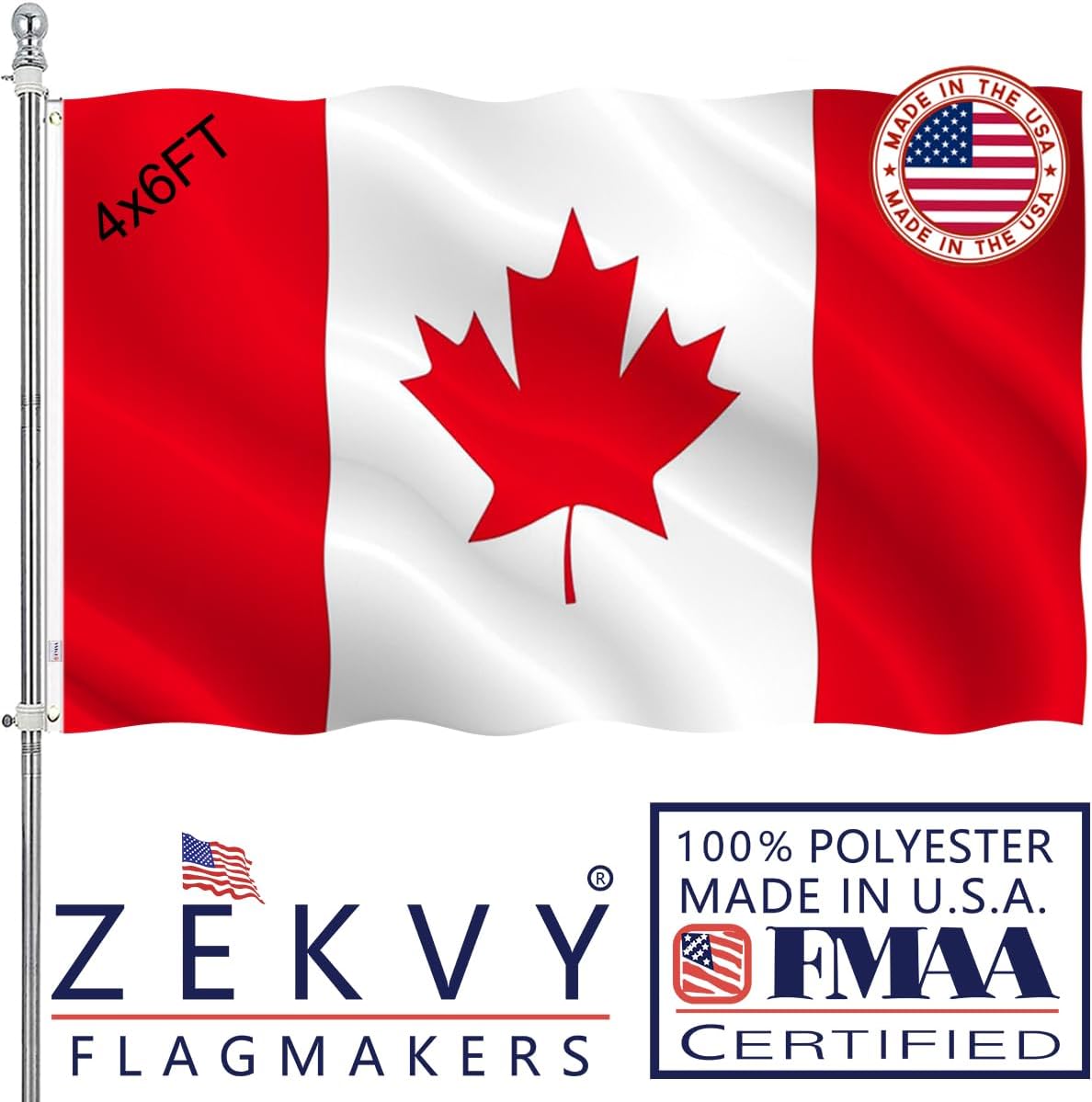 Bandera Canadá 4x6pulg doble cara resistente color vivo