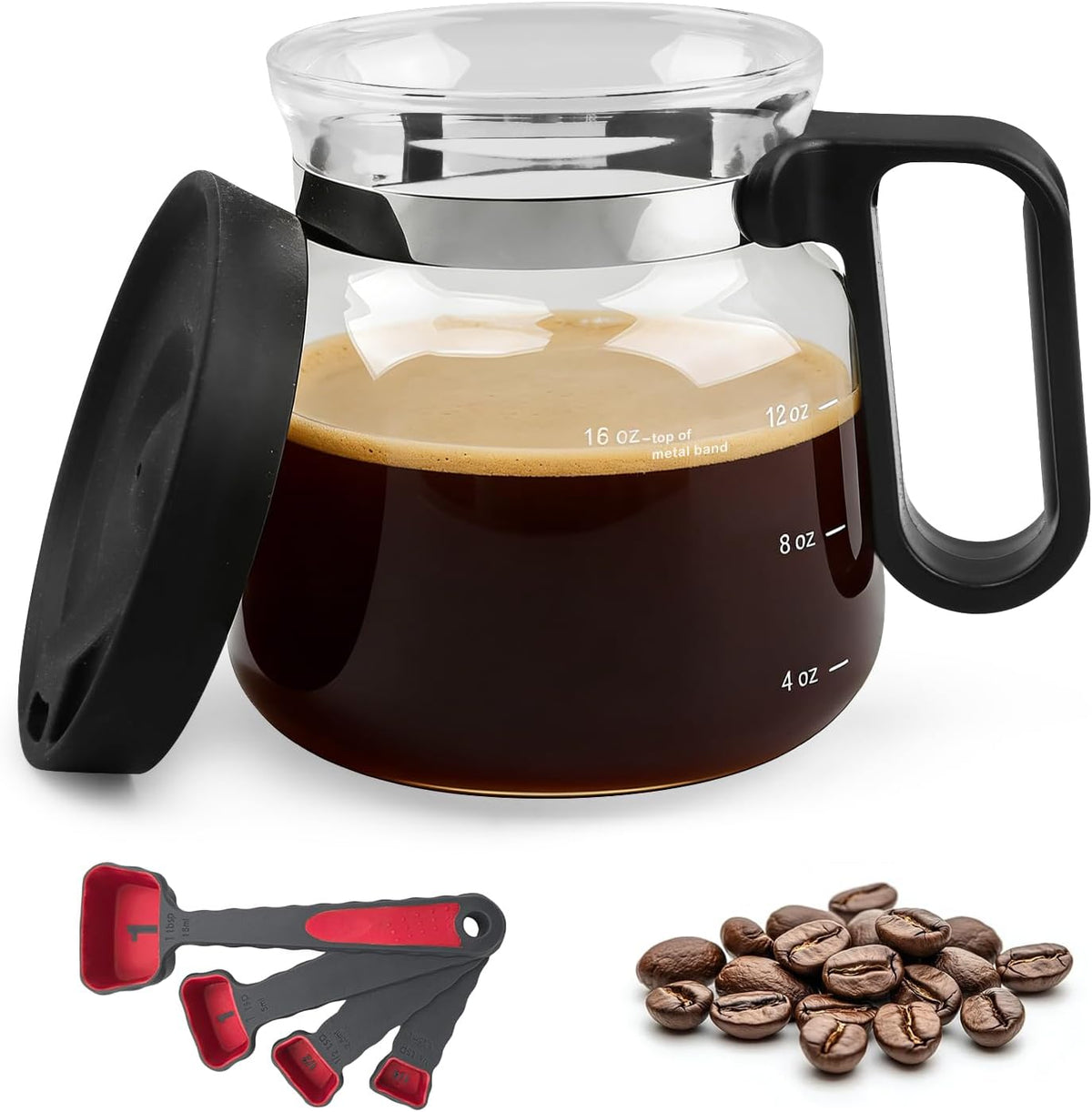 Juego de tazas de café de vidrio con 4 cucharas medidoras