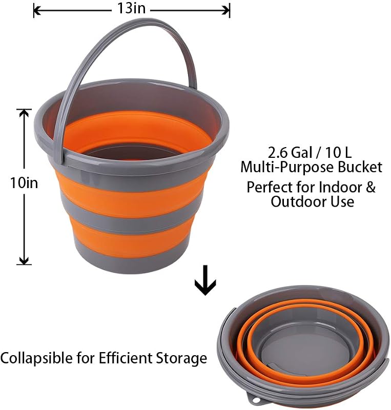 2 Cubos Plástico Plegables 10L Bañera Redonda Limpieza Jardín Azul Naranja