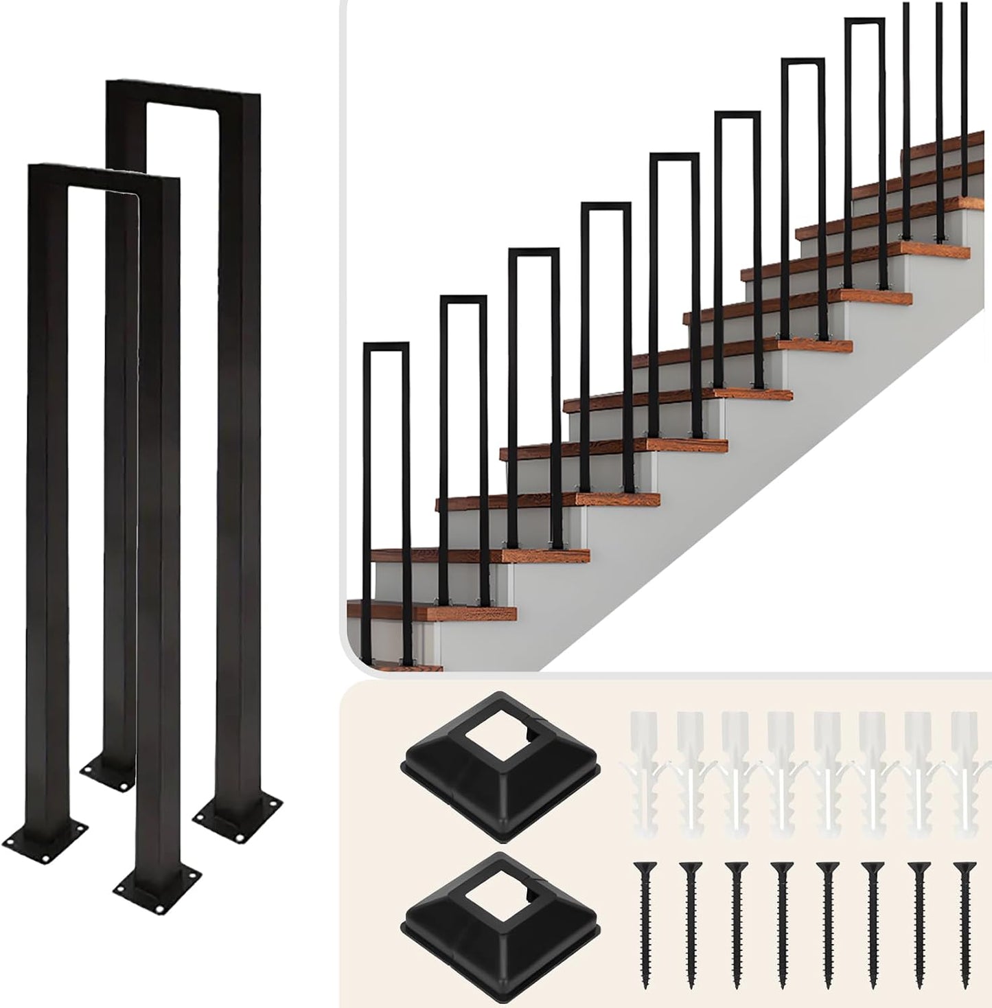 2 Barandillas Escalera Forma U Hierro Forjado Negro 35.4pulg