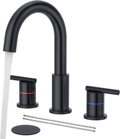 Grifo baño negro 8pulg 3 orificios con desagüe cUPC acero