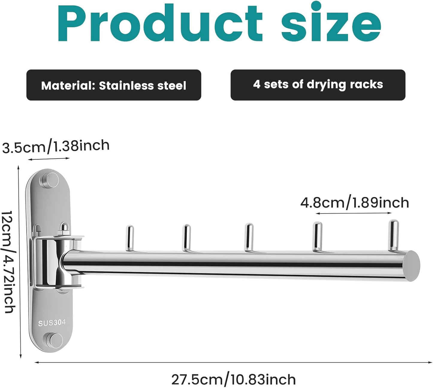 4 Pzas Estante Colgar Ropa Acero Inox 180°