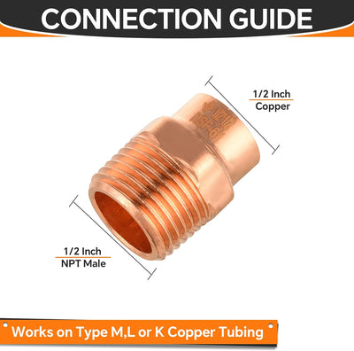 10 Accesorios Cobre 1/2pulg C x MNPT Conexión Soldadura