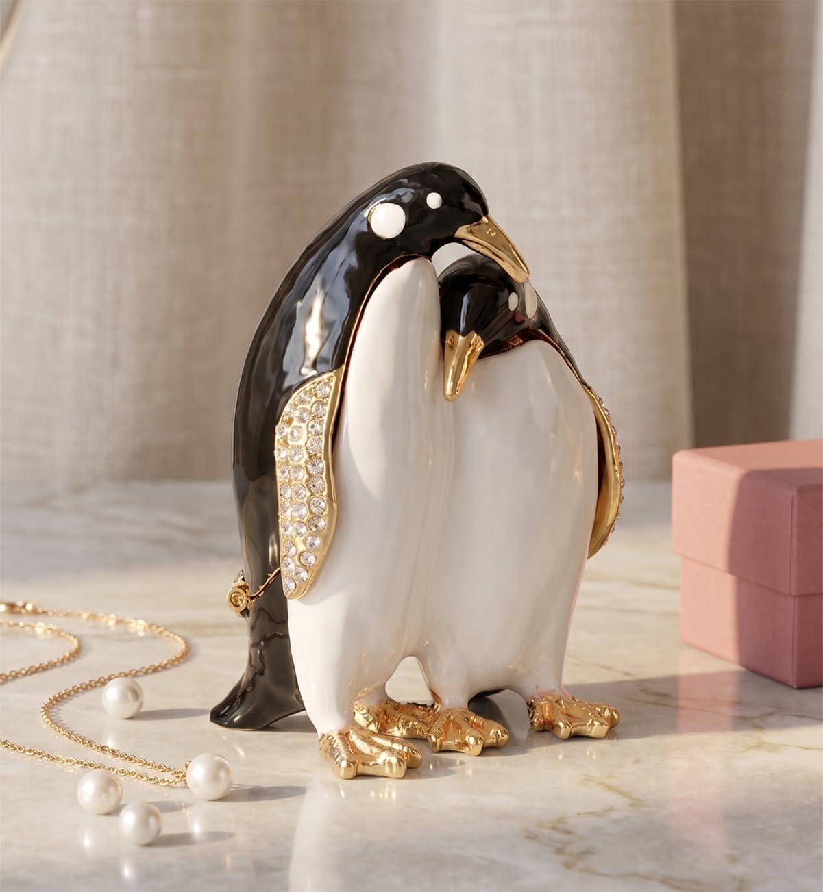 Joyero esmaltado pingüino adornos clásicos metal decoración