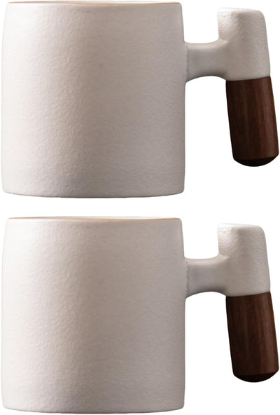 Tazas Espresso Cerámica 2oz Mango Madera Set 2/4 Pzas