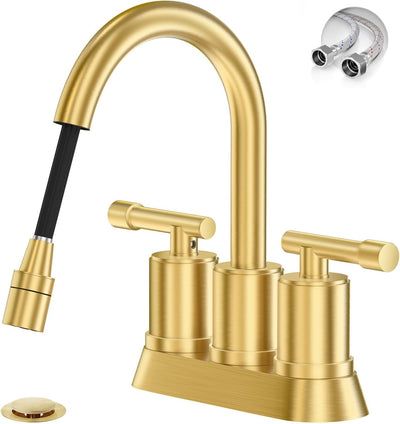 Grifo oro cepillado 4pulg 2asas acero inox moderno