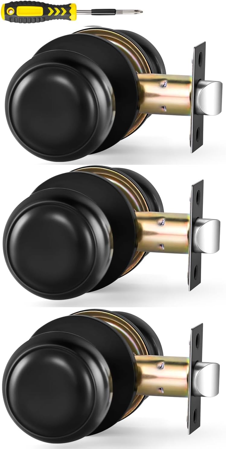 Pack 3 pomos puerta interior sin llave acabado negro mate