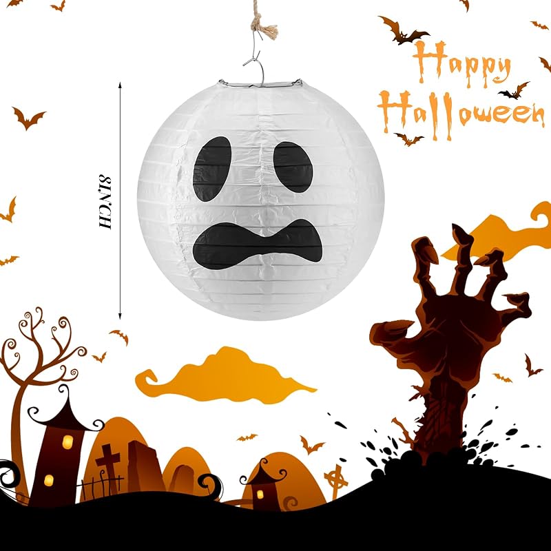 12 Faroles Fantasmas Halloween 8pulg Redondos Interior Exterior