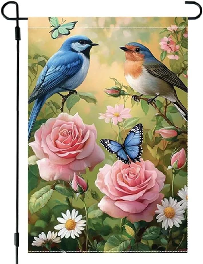 Bandera jardín 12x18pulg doble cara pájaros azules