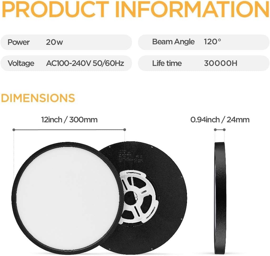 Lámpara techo LED empotrado 12pulg set 4 negras dormitorio cocina