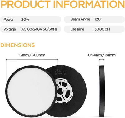 Lámpara techo LED empotrada 12pulg set 8 negras dormitorio cocina