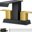 Grifo baño cuadrado 2 asas 4pulg negro mate y dorado