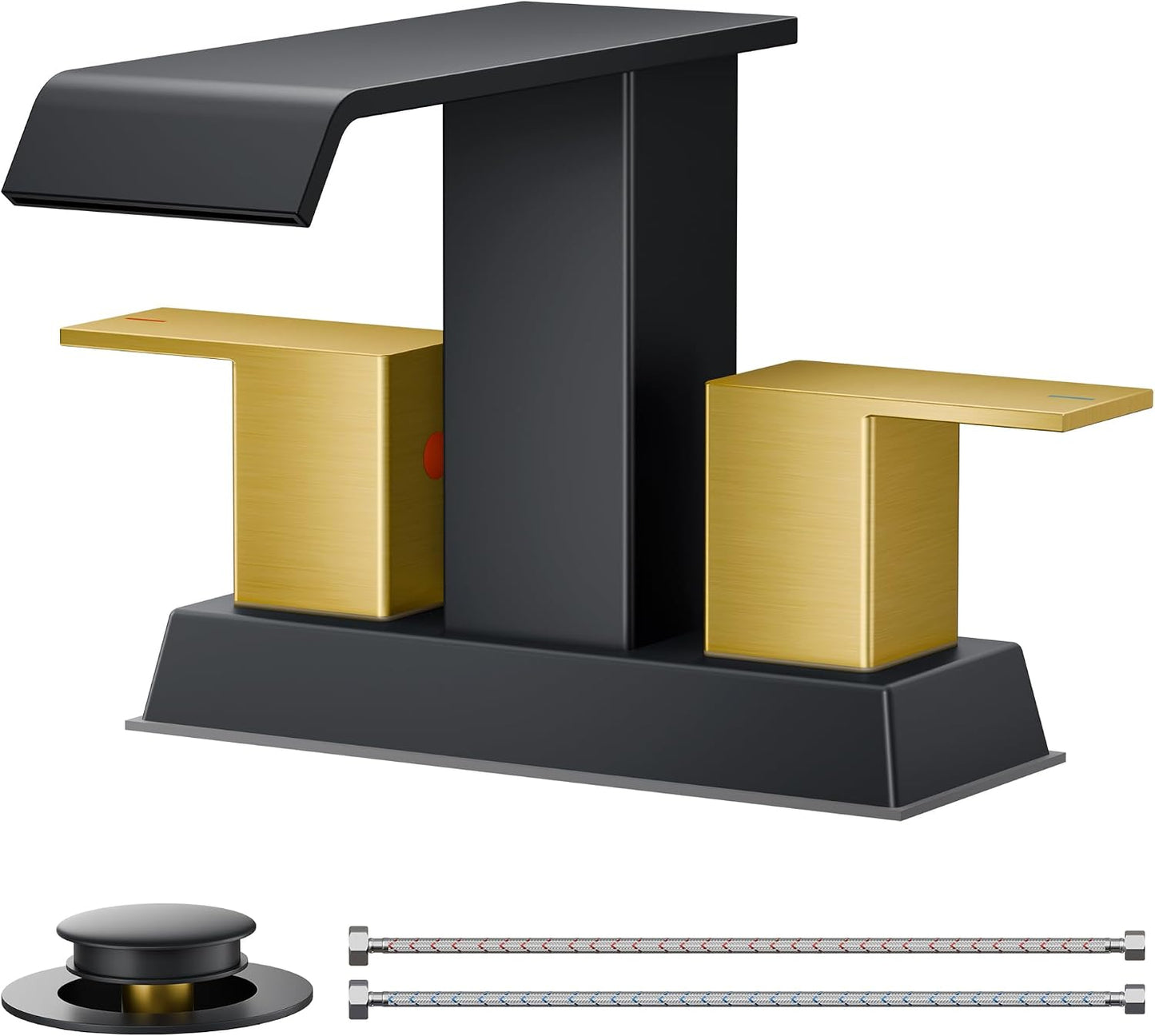 Grifo baño cuadrado 2 asas 4pulg negro mate y dorado