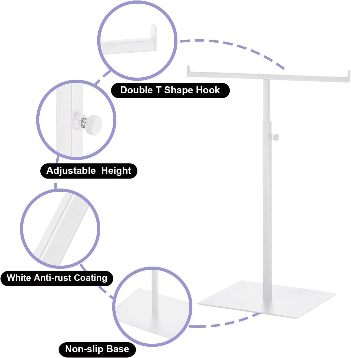Soporte barra en T doble gancho metal ajustable blanco