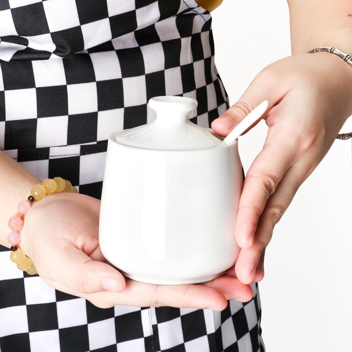Azucarero cerámica con tapa y cuchara 9oz blanco