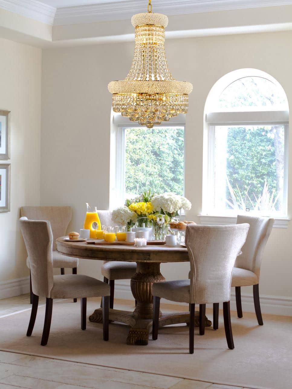 10 Luces Araña Cristal Estilo Imperio Dorado para Comedor