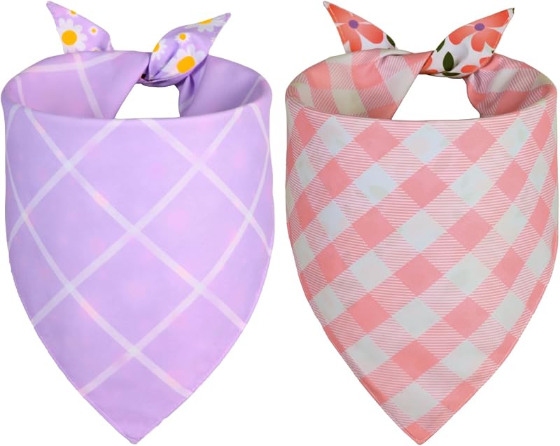 Bufanda triangular reversible perros niñas con flores