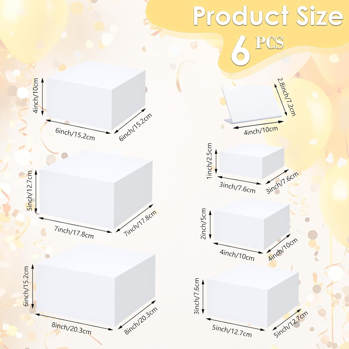 6 Elevadores Acrílico Blanco con Letreros para Mesa Buffet