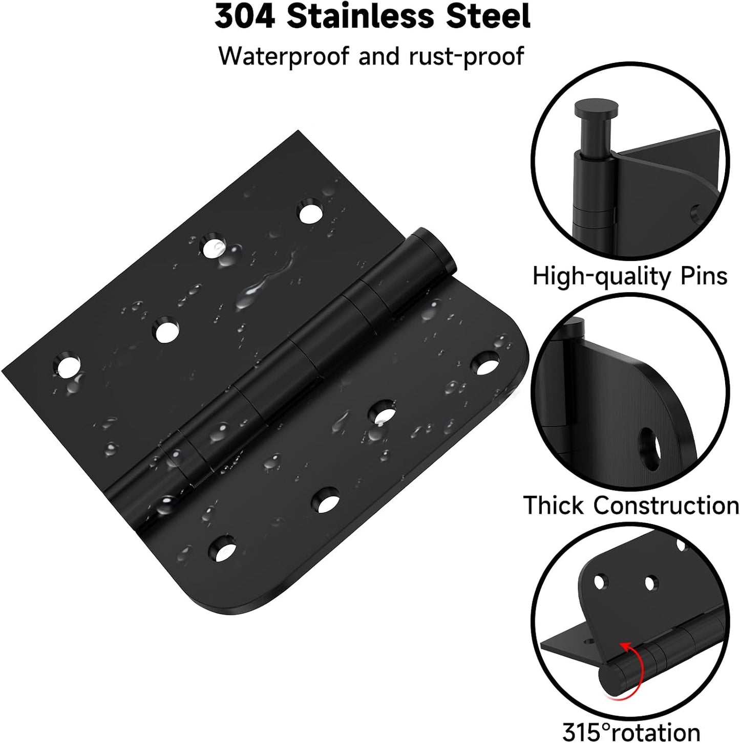 Bisagras puerta rodamiento bolas acero inox 304 negro