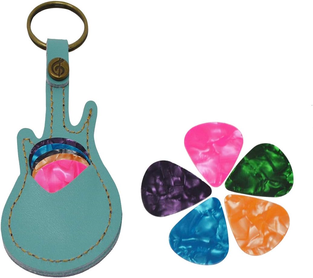 Estuche cuero púas guitarra llavero 5 pzas color azul