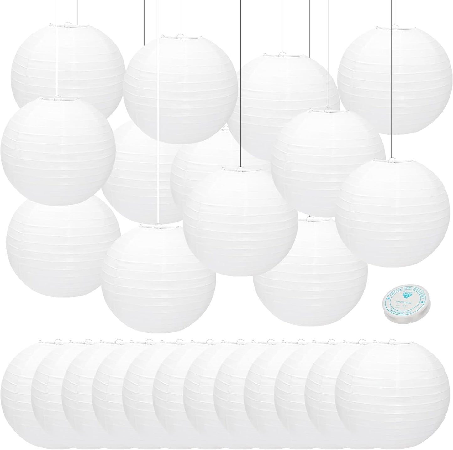 24 Linternas papel blanco 12pulg colgantes decoración
