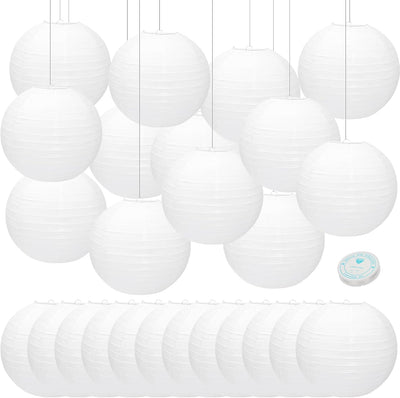 24 Linternas papel blanco 12pulg colgantes decoración