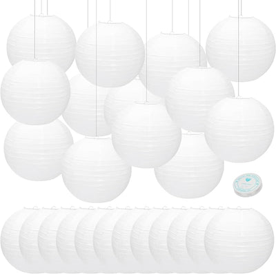 24 Linternas papel blanco 12pulg colgantes decoración