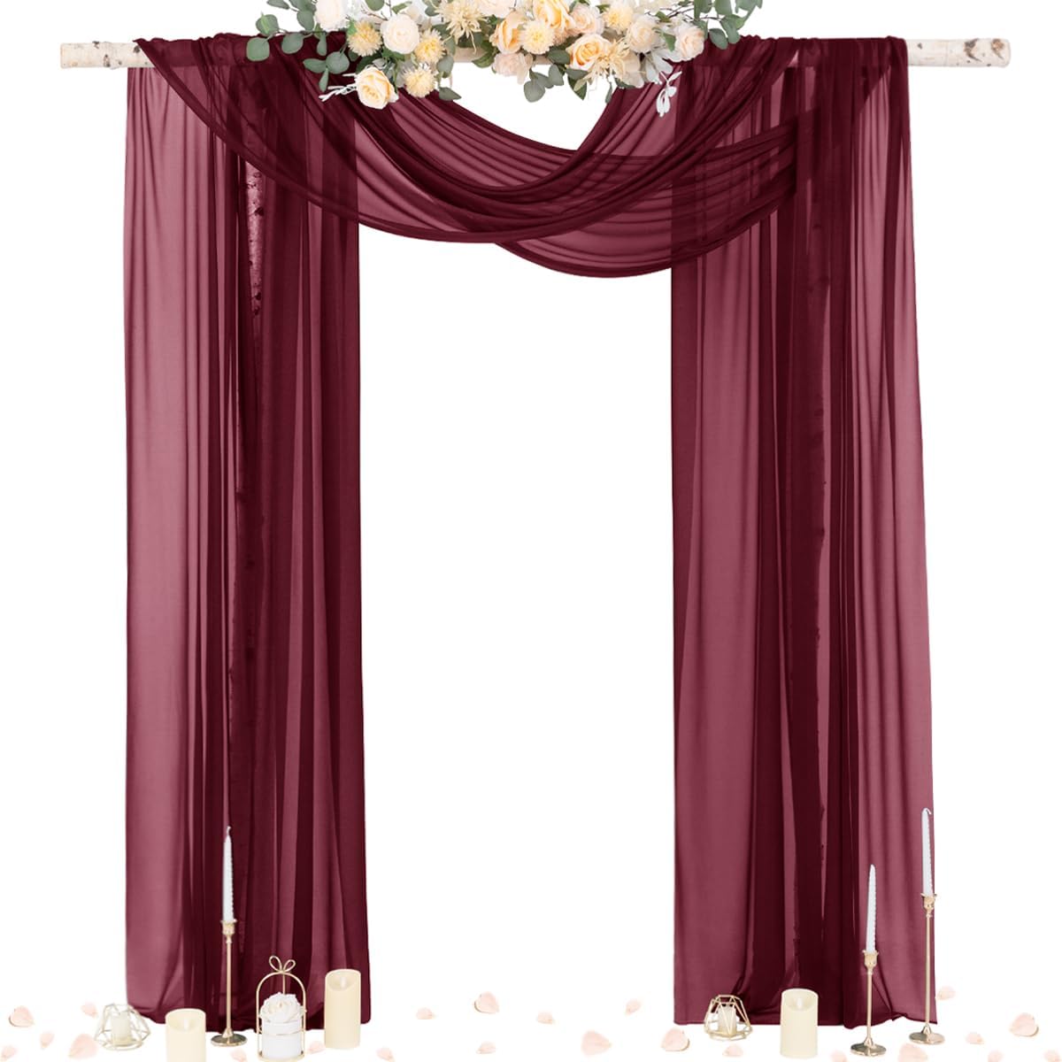 2 Cortinas transparentes burdeos 29" x20pies eventos