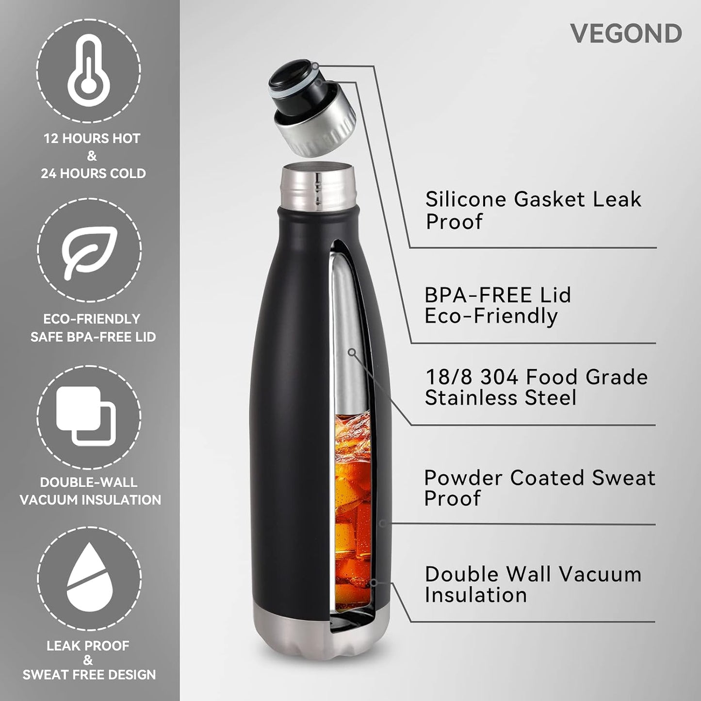 Botella agua acero inox 17oz doble pared sin BPA