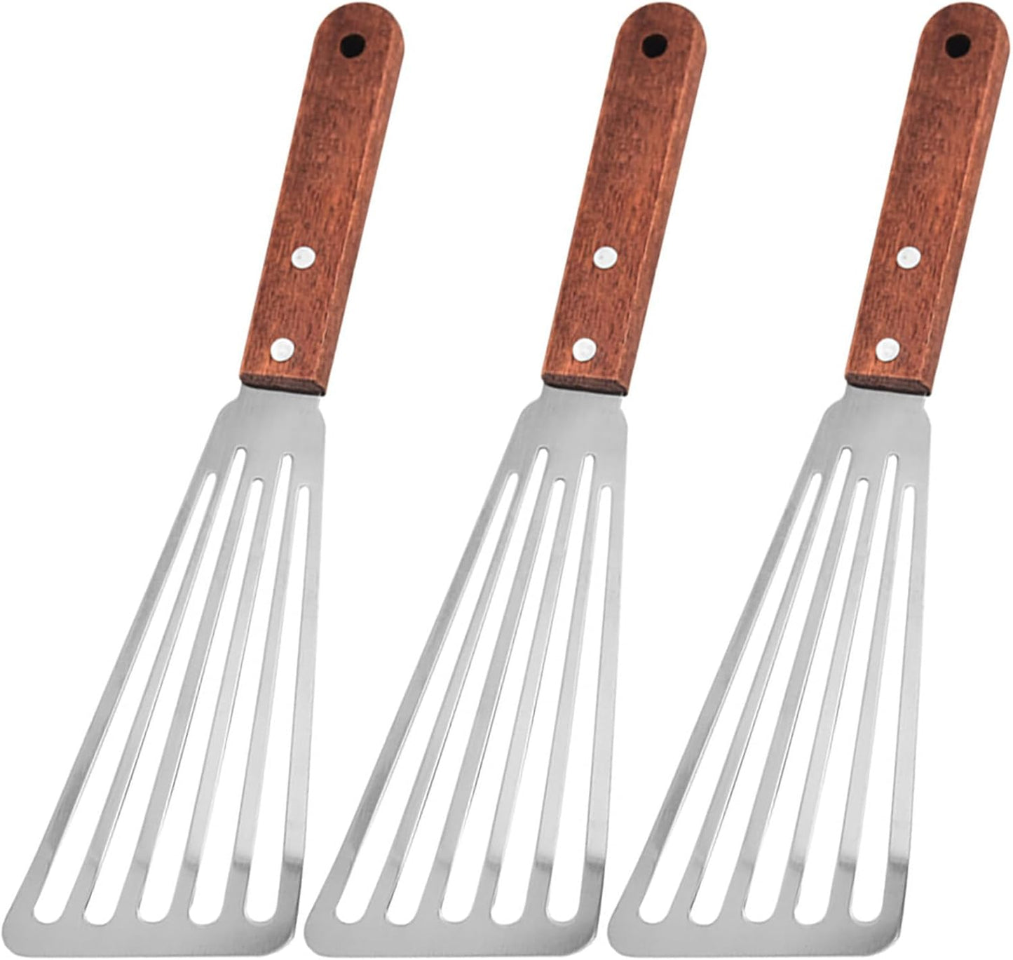 3 Espátulas Pescado Mango Madera Acero Inox