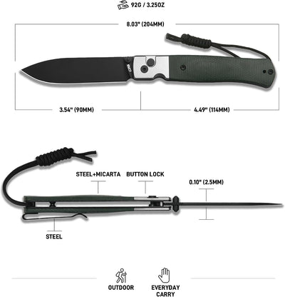 Cuchillo EDC acero AR-RPM9 mango micarta 3.54pulg verde